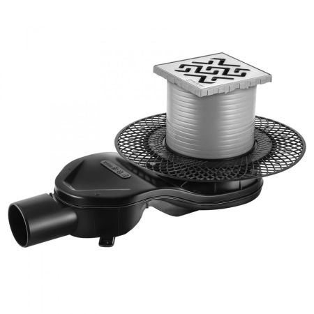 Трап BERGES водосток PLATZ Antik 100х100, матовый хром, S-сифон D50 H60 боковой, артикул 090160