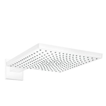 Верхний душ, Hansgrohe, Raindance E, тип установки-настенный, ширина, мм-300, глубина, мм-300, форма-квадратная, количество режимов-1, тип струи-RainAir, держатель-есть, размер держателя-390, цвет-белый матовый, материал-металл, соединительная резьба G ½, артикул 26238700