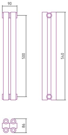 Отопительный радиатор ЭСТЕТ-00 н/ж 500х90 / 2 сек (Матовый БЕЛЫЙ), артикул 30-0332-5002