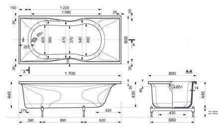 Ванна из искусственного камня Эстет Бета 170x80 Белая