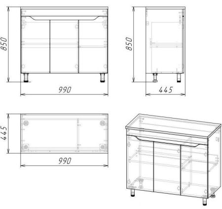 Тумба "Абигель 100", 3 дв., серый / цемент, Milen 100 / км, артикул SP-00001035