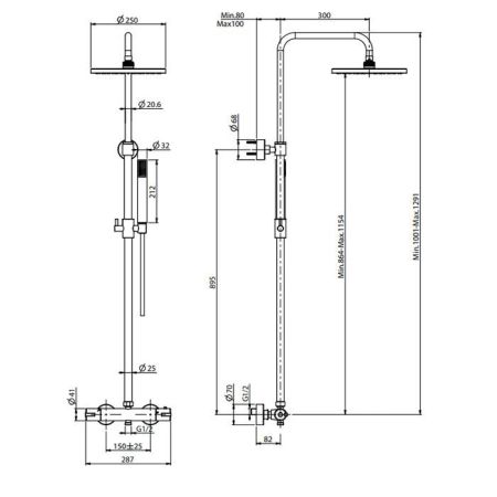 FIMA|Carlo Frattini Wellness Смеситель для душа внешнего монтажа, термостатический, с душевой стойкой, верхним душем Ø 250 мм. и душ компл, цвет хром, артикул F4885/RP253CR