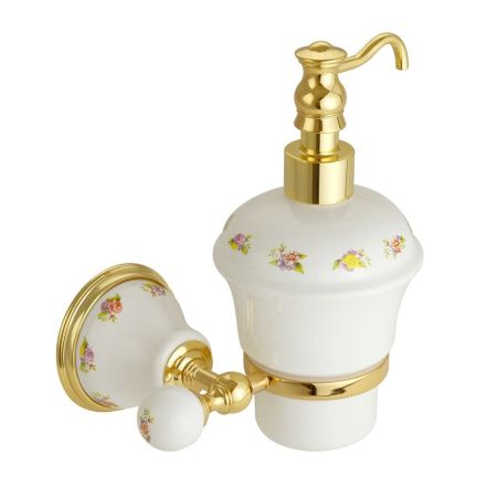 PROVANCE Дозатор жидкого мыла настенный, керамика с декором/золото, артикул 17690
