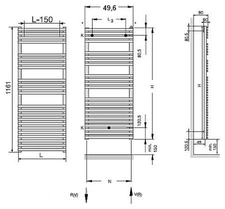 Водяной полотенцесушитель Zehnder Forma Inox LFI-120-050 Нержавеющая сталь, артикул LFI-120-050 Inox