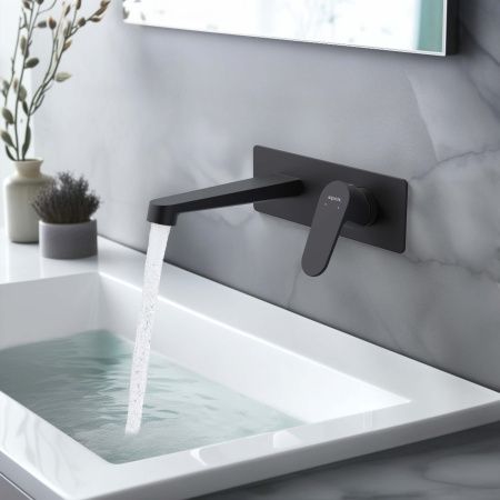 Смеситель для раковины настенный (внешняя и скрытая часть) AQUATEK, матовый черный AQ1213MB ОБЕРОН Смеситель для раковины настенный (внешняя и скрытая часть) AQUATEK, матовый черный AQ1213MB ОБЕРОН