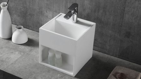 Zenon Titan, подвесная раковина квадратной формы, с полочкой, 30х30хh30 см, цвет белый матовый, артикул 4000.000.000.000.39678