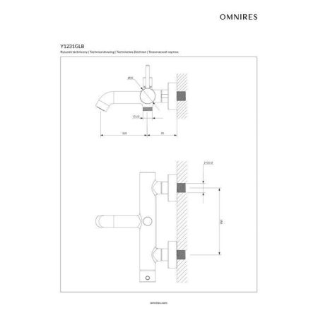 Смеситель для ванны с душевым комплектом OMNIRES Y Y1231GLB (брашированное золото)