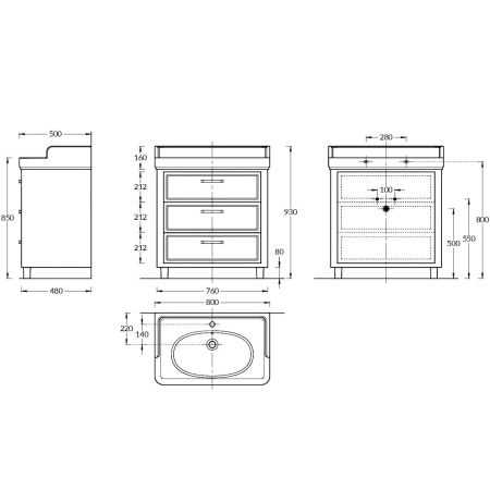 Тумба POMPEI напольная с ящиками 80, белая глянцевая, артикул PO.80.3\WHT