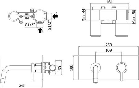 Смеситель для раковины Paffoni Light LIG103NO/M (с внутренней частью), артикул LIG103NO/M