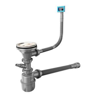 Сифон бутылочный IDDIS Optima Home 3.1/2x40мм, с выпуском, гофротрубой, отводом и переливом (900CVG1P10VD)