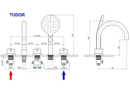 Смеситель на борт ванны Royal Bath  Tudor RB 104 BL, артикул RB104BL