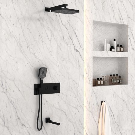 Душевой комплект VSFW-432T1MB встраиваемый, термостатический, 3 режима, черный, артикул VSFW-432T1MB