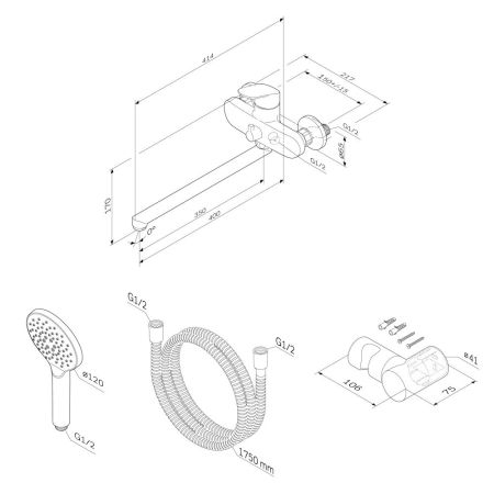 F8095000 Like, смеситель д/ванны/душа, излив 320 мм, душевой набор, хром, шт., артикул F8095000