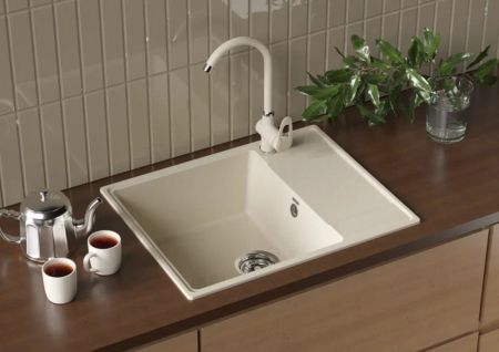 Кухонная мойка Ulgran Quartz Prima 605-02, лен, артикул Prima 605-02