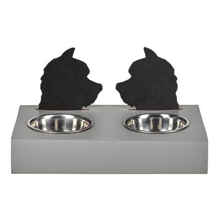 ADJ Подставка с мисками Dog, хром, 40x22xH7.5 см., цвет: серый/черный, артикул 1571D.03/01
