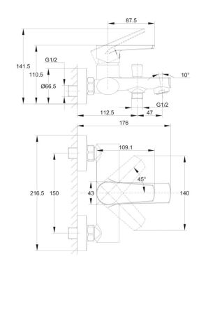 Смеситель для ванны Cersanit MODUO однорычажный хром (64097), артикул 64097