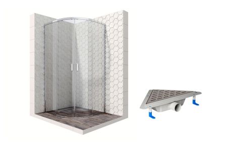 Душевой уголок Ambassador Queen 11011102-ST10, полукруглый, угловой трап, 100х100, артикул 11011102-ST10