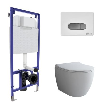 Комплект BERGES: инсталляция NOVUM, кнопка D7, унитаз OKUS, сидение дюропласт Toma Slim SO, артикул 043262