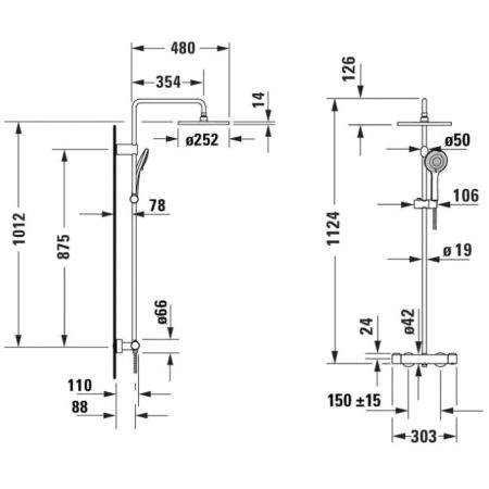 Duravit Shower Systems Душевая система в комплекте с термостатическим смесителем (чёрный матовый), артикул TH4282008046