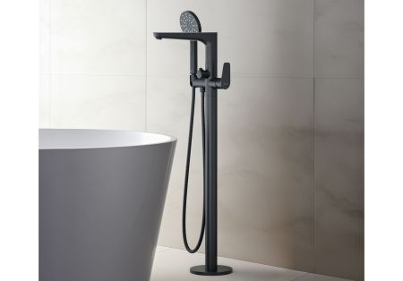 Смеситель для ванны напольный (внешняя и скрытая часть) AQUATEK, матовый черный AQ1145MB БЕТТА, артикул AQ1145MB