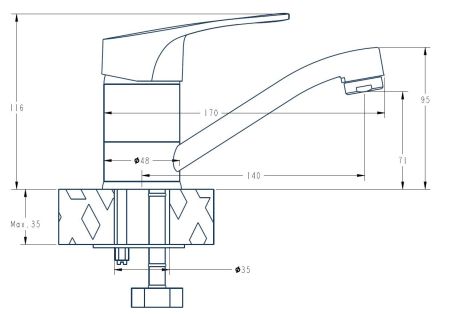 Смеситель Lucky для кухни, излив 140мм, артикул: LY 15