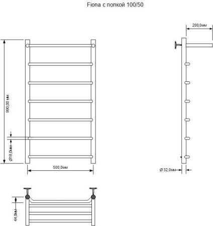 Полотенцесушитель электрический Aquanet Fiona 100х50 Тэн справа, с полкой, артикул 00282000