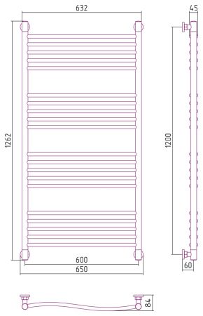 Полотенцесушитель водяной "ФЛЮИД+" 1200х600 (БЕЛЫЙ), артикул 12-0222-1260