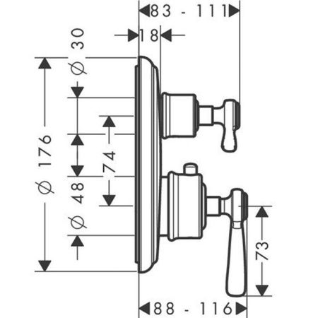 AX Montreux Встраиваемый термостат для душа, 2 потреб, (внешняя часть), цвет: шлифованный никель, артикул 16820820