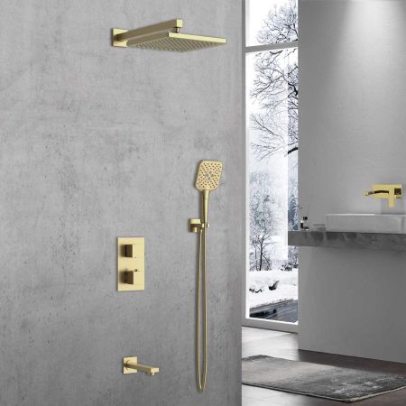 Душевой комплект Next VSFW-1N3TBG термостатический встраиваемый, трехрежимный, брашированное золото, артикул VSFW-1N3TBG