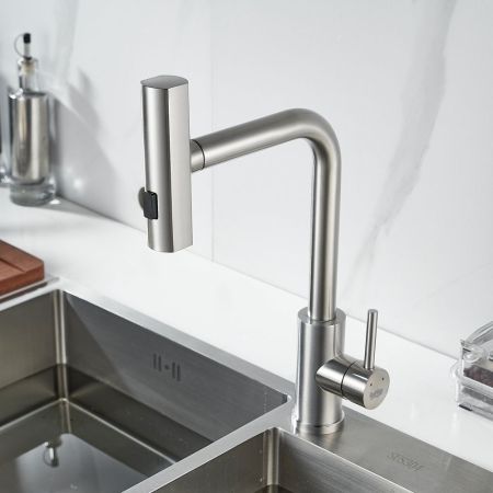 Смеситель для кухни с мультифункциональным изливом Raffine F203L, сатин