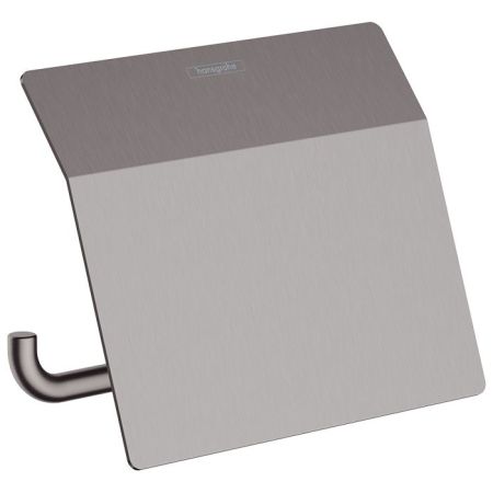 Бумагодержатель, Hansgrohe, AddStoris, с крышкой, ширина, мм-141, глубина, мм-52, высота, мм-86, тип установки-настенный, крепления в комплекте, цвет-шлифованный черный хром, артикул 41753340