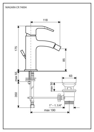 Emmevi Niagara, однорычажный смеситель для биде с донным клапаном, цвет черный матовый, артикул 74004/NEO