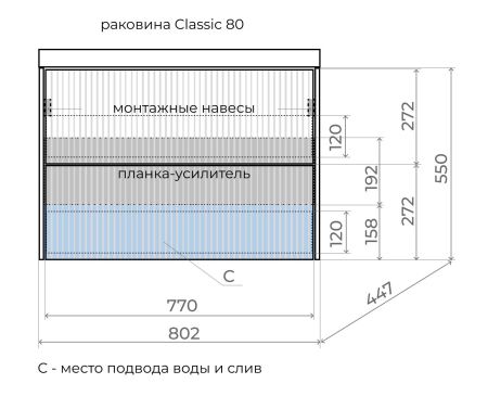 Тумба подвесная "Стокгольм 80", Classic 80, (2 ящ.) белый рифленый софт, PUSH, артикул ЛС-00002315