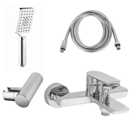 AQG Alpha, однорычажный смеситель для ванны c набором для душа, цвет хром, артикул 01ALP411CR