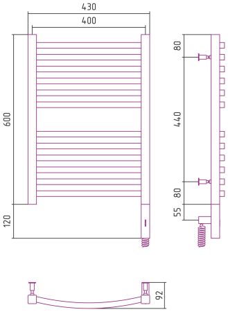 Полотенцесушитель электрический АРКУС 3.0 600х400 МЭМ правый (Белый), артикул 12-5705-6040