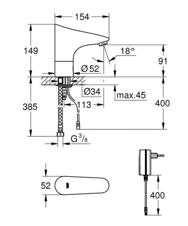 Вентиль инфракрасный для раковины GROHE Europlus E, без функции смесителя, хром (36016001) Вентиль инфракрасный для раковины GROHE Europlus E, без функции смесителя, хром (36016001)