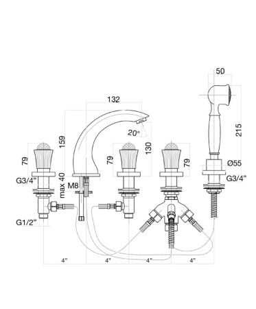 Смеситель на борт ванны Fiore VENERE SKY (SWAROVSKI®) 13ZZ0608, бронза, артикул 13ZZ0608