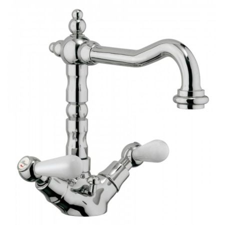 Bongio La Tosca Смеситель для раковины высокий 215 мм, ручки белые, цвет хром, артикул 09521CR0L