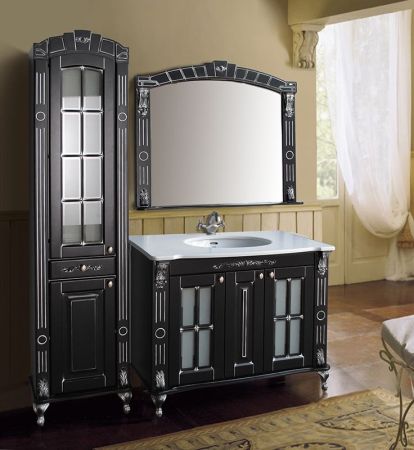 Тумба с раковиной Атолл Александрия 100 black (чёрный патина серебро)