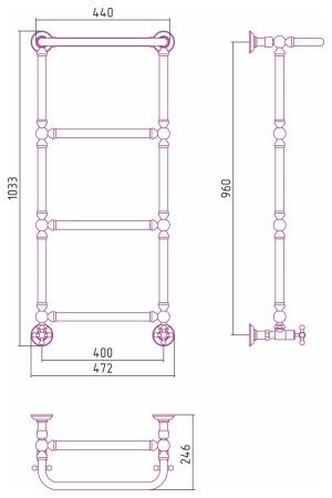 Полотенцесушитель водяной "Ренессанс 1386" 960х400 (Состаренная латунь)