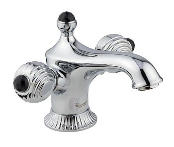 Смеситель The One с донным клапаном для раковины. Металлические ручки + черные кристаллы Swarovski,