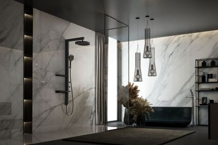 душевые стойки Vincea Душевая стойка Inspire VSFS-3I11MB с изливом, 30см верх душ, черный,, артикул VSFS-3I11MB