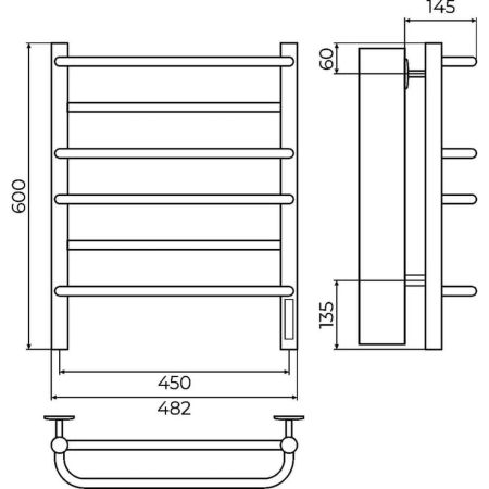 Полотенцесушитель электрический Terminus Евромикс П6 45х60 КС 905, черный матовый, артикул 4670078557049
