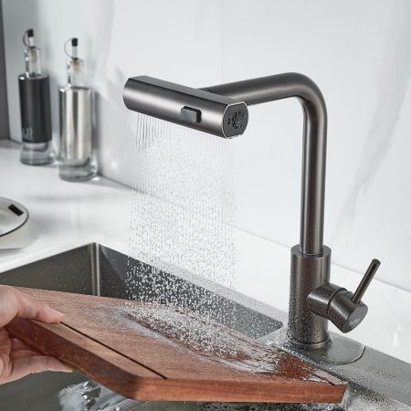 Смеситель для кухни с мультифункциональным изливом Raffine F203T, оружейная сталь, артикул F203T