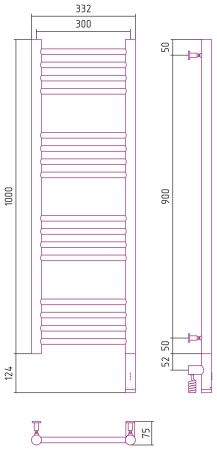 Полотенцесушитель электрический "БОГЕМА 3.0" прямая 1000х300 / МЭМ правый (Матовое золото)