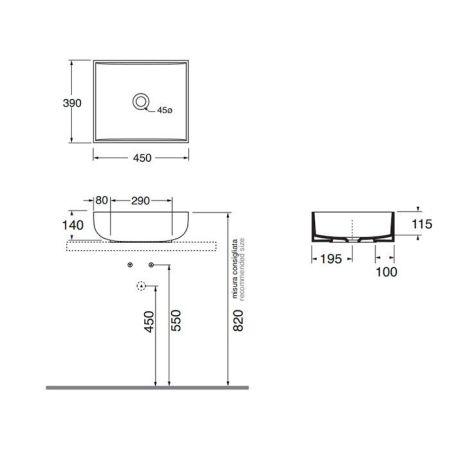AZZURRA LEUCA Раковина накладная 45х39х14 см, без отв. под смеситель, цвет белый