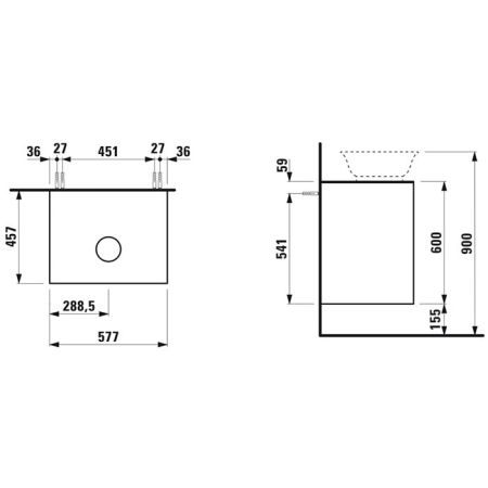 Laufen New Classic База под раковину подвесная, 580х450х600 мм, 2 ящика, цвет белый глянцевый (для раковины 812852, 812853), артикул 4.0600.2.085.631.1