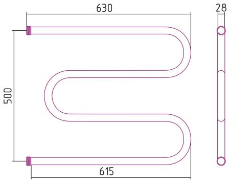 Полотенцесушитель "СТИЛЬЕ" М-обр. 500х650 резьба-сгон 1" (Без покрытия)