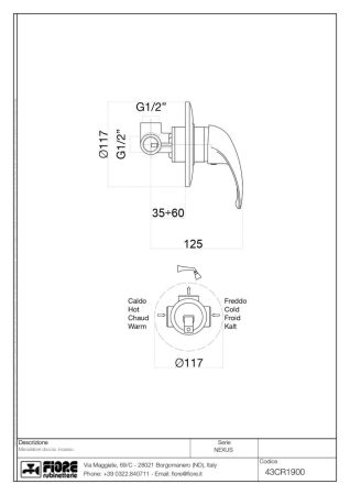 Смеситель для душа Fiore NEXUS 43CR1900, хром, артикул 43CR1900