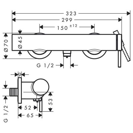 Смеситель для душа, Hansgrohe, Tecturis S, на 1 потребитель, тип открывания воды-однорычажный, тип регулирования воды-керамический картридж, монтаж-настенный, отверстия для монтажа-2, шланговое соединение DN15, цвет-белый матовый, артикул 73622700